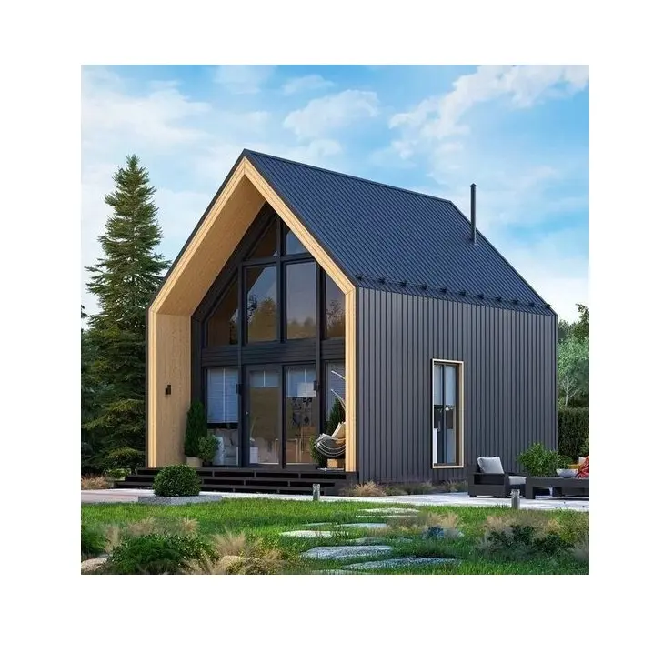 Pemasangan cepat struktur baja prefabrikasi mewah villa dua tingkat rumah bingkai segitiga Rumah