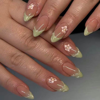 LUMEILA Faux Ongles à Presser 3D en Acrylique, Motif Fleur Blanche, Couverture Complète, Forme Amande, Dégradé Rose Nude, French Manucure avec Colle, 10 Pièces Réutilisables