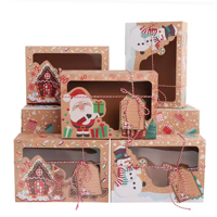 Boîtes à biscuits de Noël Boîtes à cadeaux beignets Boîte de boulangerie avec fenêtre transparente, conceptions de vacances de bonhomme de neige du père Noël avec des rubans de Noël pour cadeau