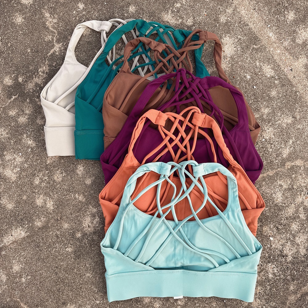 GC Solid Color High Impact Shockproof Back Cross Eight Shoulder Straps Women's Sports Bra Yoga Fitness Underwear Bra