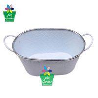 Grandes jardinières ovales en métal blanc à motif gaufré Pots de fleurs nordiques galvanisés à bord argenté