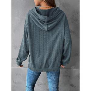 Sudadera con Capucha de Manga Larga Personalizada para Mujer, Hombros Caídos, Tejido Texturizado, con Bolsillos, Estilo Casual - Product Image 2