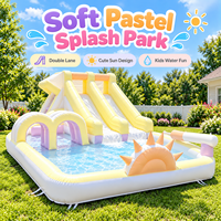 Parc aquatique gonflable double piste avec toboggan et piscine à éclaboussures pour enfants, idéal pour les fêtes en extérieur et la location commerciale