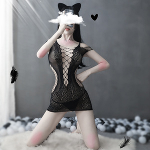 ชุดเสื้อผ้าซีทรูของผู้หญิง,ถุงน่องลายขวางชุดชั้นในใส่เต้นรำแบบแปลกใหม่ - Product Image 2