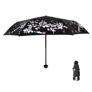 Parapluie pliant automatique noir anti-UV, couleur fleur de cerisier, impression personnalisée, compact, résistant à la pluie et au soleil, trois plis, étanche, pour voyage - Product Image 1