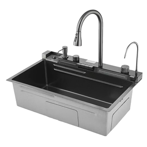 Nano Handgefertigte Einzel-Spüle mit LED-Digitalanzeige Multifunktionale Wasserfall-Küchenspüle mit Automatischer Tassenspülung - Product Image 1