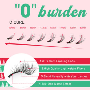 Segmentos de Pestañas Precortadas al por Mayor, Fibra PBT Coreana, Estilo Natural y Esponjoso, Color Negro, Banda Transparente, Pestañas de Grupo de Visón con Paquete Personalizado - Product Image 2