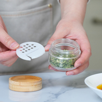 Organisateur de condiments de cuisine, support pour bouteilles d'assaisonnement en verre, ensemble de distributeurs d'épices avec couvercle en bambou, dessus en bois