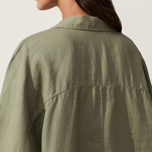 Camicetta da <span class=keywords><strong>Donna</strong></span> in Puro <span class=keywords><strong>Lino</strong></span> con Colletto a Polo, Mezza Abbottonatura, Vestibilità Ampia, Stile Resort Casual Loungewear, Taglio Corto Oversize, Mezza Manica - Product Image 5