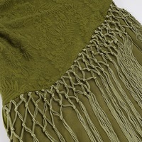 Robe longue élégante pour femme, style rétro unique, imprimé dentelle, col en V, bretelles, taille ajustable avec cordon, franges, style décontracté