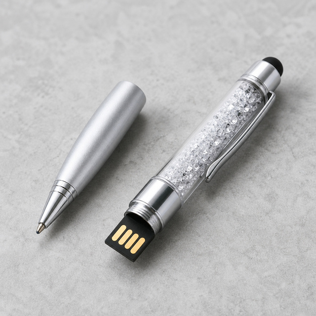 Crystal Ballpoint Stylus Pen USB Flash Drive 16GB 32GB 64GB Custom Logo Gift