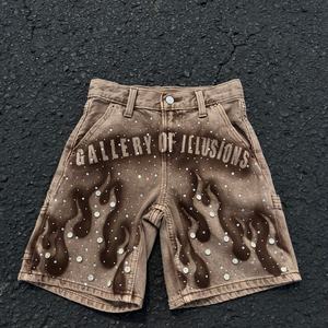 Shorts en jean vintage coupe droite personnalisés par le fabricant, imprimés, style streetwear, été, avec strass, Y2K, décontracté - Product Image 1