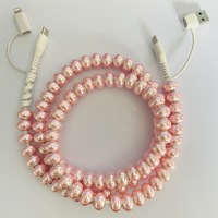 Câble de données perlé rose 4-en-1 avec perles colorées Type-C, câble de charge perlé pour Pâques, cordon de données pour téléphone