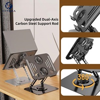 360 °   Support de refroidissement rotatif pour ordinateur portable avec deux ventilateurs magnétiques, support pliable en acier au carbone réglable en hauteur