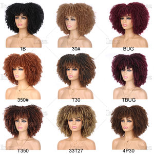 Afro Kinky Curly <span class=keywords><strong>Wig</strong></span> com Franja para Mulheres Negras Sem Cola Cheia e Fofa Como uma Bomba Longas Perucas de Cabelo Encaracolado - Product Image 5