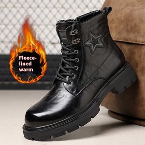 Bottines Montantes Homme Tendance Hiver en Cuir Véritable Marron, Style Anglais Décontracté - Product Image 6