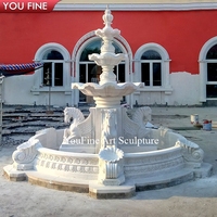 Fontaine de jardin YOUFINE en marbre blanc naturel à 3 niveaux avec statue de cheval pour extérieur