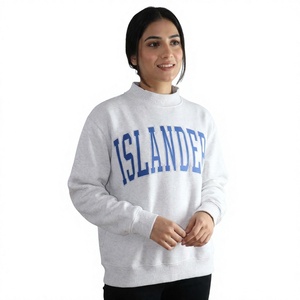 Sweat-shirt vintage gris cendré ISLANDERS à col montant pour femme, décontracté, coupe oversize, en molleton de coton, vêtement à marque privée - Product Image 1