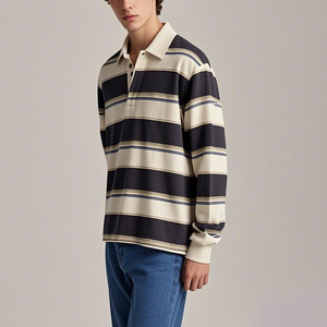 Maillot <span class=keywords><strong>de</strong></span> <span class=keywords><strong>rugby</strong></span> personnalisé à manches longues pour hommes T-<span class=keywords><strong>shirt</strong></span> en coton classique Old School Polo <span class=keywords><strong>Tee</strong></span> Shirts Imprimé Chemise <span class=keywords><strong>de</strong></span> <span class=keywords><strong>rugby</strong></span> à rayures - Product Image 2