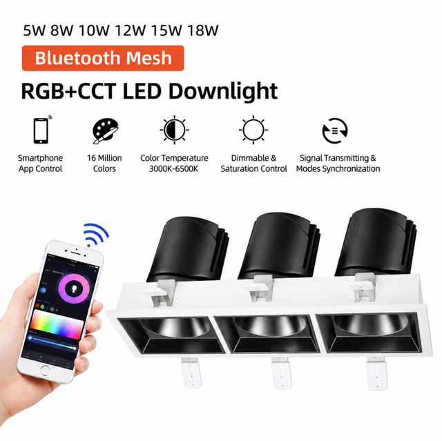 Recessed Downlight Square Grille Rgb Led 3-lamp Fixture Cob 3x12w for Livingroom