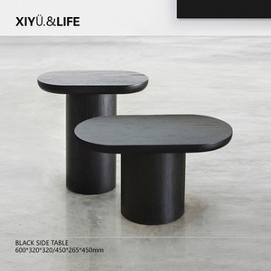 New Nordic Wabi-Sabi Style <b>Black</b> High-Low Combination Small Side <b>Table</b> Oval Wood Texture Modern Minimalist <b>Sofa</b> Corner <b>Table</b> No - Product Image 2