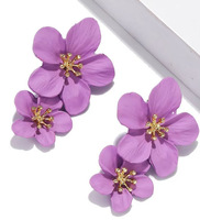 Boucles d'oreilles pendantes en métal à fleurs peintes aux couleurs vives, style hawaïen, double fleur, pour femmes