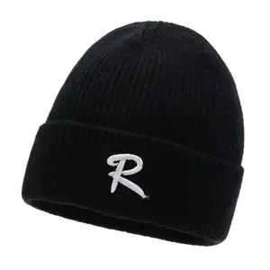 Chapeaux tricotés personnalisés, bonnet chaud de couleur unie, pour homme, tricoté et personnalisé, avec Logo R et lettre, brodé, haute qualité, nouveauté