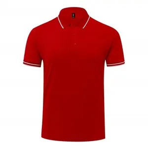 定制设计散装马球衫办公工作红色100% 涤纶短袖因果修身时尚品牌男士领马球衫