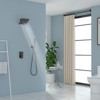 Système de douche mural noir mat de 8 pouces avec pommeau de douche carré en acier inoxydable et douchette à effet pluie à 1 poignée