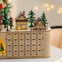 Nouvelle Tendance 2026 Calendrier de l'Avent de Noël à 24 Tiroirs, en Bois Découpé au Laser avec Lumières LED, Motif Village et Maison dans les Arbres