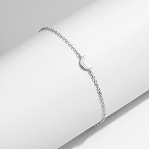 S925 Silver Minimalist Moon Chain <b>Bracelet</b> Everyday Wear Unisex Simple Silver Tone Crescent Moon <b>Bracelet</b> For Women Jewelry - Product Image 4