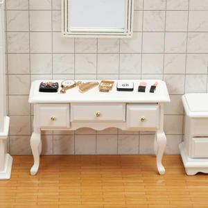 Mini cajón de madera 1:12, mesa auxiliar con patas curvas con tres compartimentos, adornos de escritorio de estilo Vintage, accesorios para casa de muñecas - Product Image 5