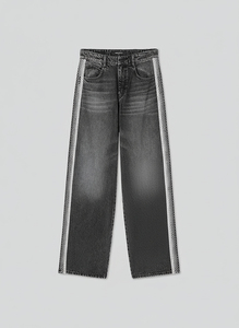 Jeans da <span class=keywords><strong>donna</strong></span> a vita bassa, casual, stile streetwear, <span class=keywords><strong>con</strong></span> strappi e dettagli in tessuto laterale, in denim grigio a lavaggio medio, <span class=keywords><strong>con</strong></span> <span class=keywords><strong>bottoni</strong></span> - Collezione Autunno - Product Image 3