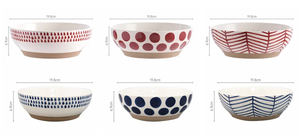 Bol à ramen japonais de 8 pouces en céramique écologique, grand bol à soupe et salade en porcelaine rouge et bleu à pois, compatible micro-ondes - Product Image 3
