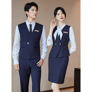 Women's Professional Vest Suit Solid Color V-neck Slim Fit For Hotel Front <b>Desk</b> Beauty Salon <b>Work</b> Uniforms - Product Image 1