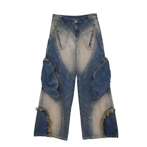 निर्माता कस्टम जींस पुरुषों उच्च गुणवत्ता वाले बहु कार्यात्मक कार्गो जींस कैमो पैंट स्ट्रीटवियर बैगी डिजाइन रेट्रो पैचवर्क जींस - Product Image 6