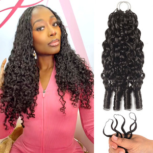 Extensiones de Cabello Humano Rizado Birmano Pre-Separadas Sin Nudos con Reflejos Pixie Curls Feather Crochet Miracle Knots - Product Image 1