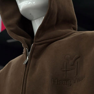 Sudadera de algodón grueso unisex con cremallera de cuarto, hombros caídos y estampado 3D en relieve para bordado, estilo streetwear, venta al por mayor para invierno. - Product Image 4