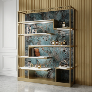 Mensola Espositiva a Parete Moderna in Acciaio Inossidabile Dorato a Più Livelli, Decorazione da Parete per Soggiorno, <span class=keywords><strong>Bagno</strong></span>, Utensili per Compleanno - Product Image 5