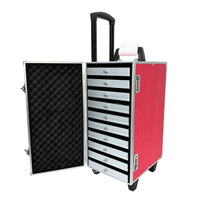 Boîte à bijoux portable multi-couches sur roulettes, fournie par le fabricant, en cuir PU avec tiroirs