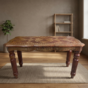 Mesa de centro antigua de madera de Sheesham con detalles en latón, mesa central de madera hecha a mano para la sala de estar, decoración de interiores del hogar - Product Image 2