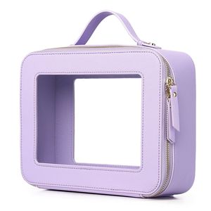 Bolsa de PVC Transparente de Gran Capacidad para Mahjong, Color Morado, con Bordado Moderno de Letras, Cierre de Cremallera Protector, Plegable, para Póker Americano - Product Image 1