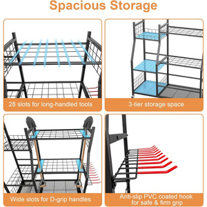 Gardening tool organizer, garage freestanding tool <b>rack</b>, long-handled tool patio storage <b>shelf</b> - Product Image 3
