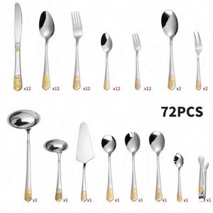 Hot Sale Restaurant Silverware Silver Gold Plated 72 Pcs Cutlery Set Stainless Steel Tableware Spoon Fork Knife Flatware Set - Product Image 3