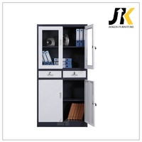 Archivador de Oficina Combinado de Acero con Puerta de Vidrio con Cerradura, Moderno, de Dos Tonos Metálicos, con Cajón
