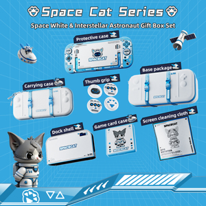 Ensemble complet Space Cat 6-en-1 pour <span class=keywords><strong>Nintendo</strong></span> <span class=keywords><strong>Switch</strong></span> 2, étui de transport rigide en EVA avec coque de station d'accueil et design astronaute pour cartes de jeu - Product Image 3
