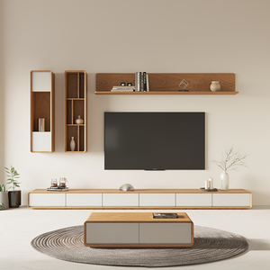 Mobile TV <span class=keywords><strong>Sospeso</strong></span> a Parete in Legno Massello Bianco, Design Moderno e Minimalista per Soggiorno - Product Image 4