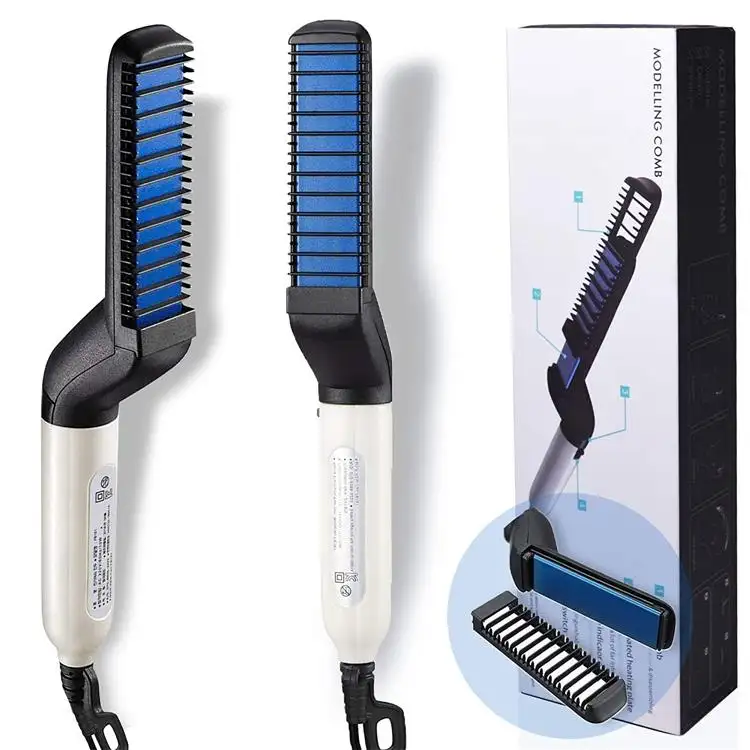 Electric Brush Hair Straightener Beard Quick Hair Styler Iron Volume Comb for Men