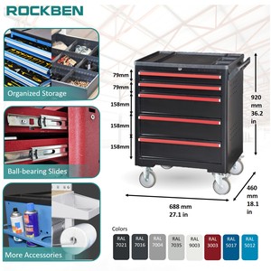 ROCKBEN Design ergonomique ABS Classification Disc Ball Slide Rail 5 pouces Caster Mobile Tool Cart pour un usage domestique avec boucle de sécurité - Product Image 2