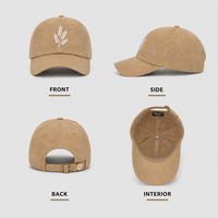 Casquette de baseball vintage 6 panneaux en coton délavé kaki avec logo personnalisé et broderie blé pour hommes et femmes, vente en gros OEM ODM